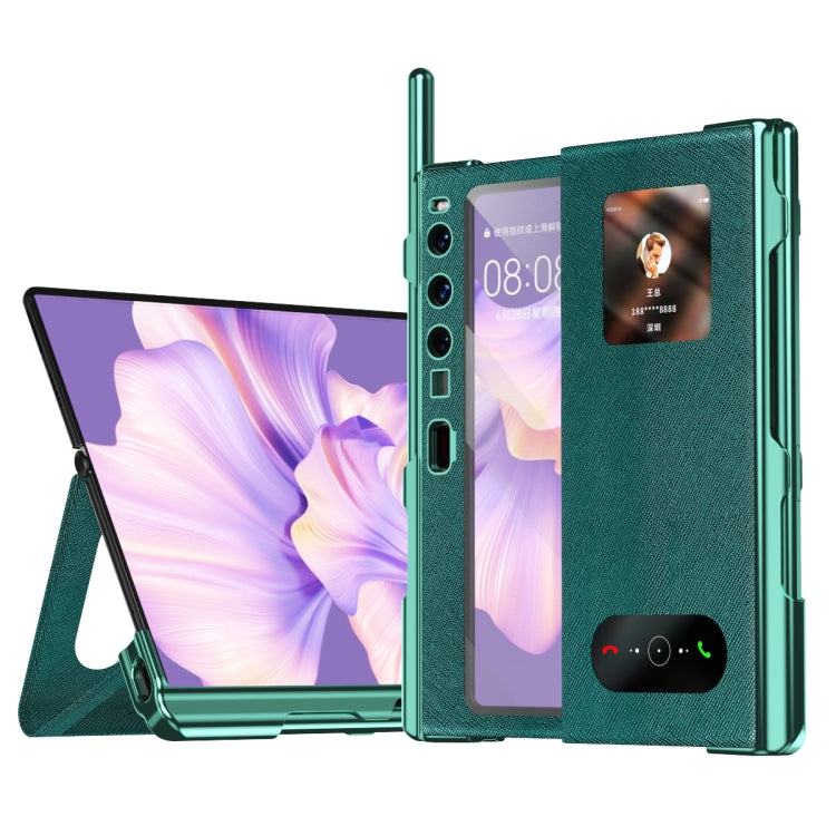 Custodia per telefono all-inclusive galvanica a motivo incrociato integrata con supporto, For Huawei Mate Xs 2