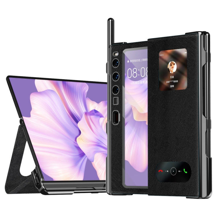 Custodia per telefono all-inclusive galvanica a motivo incrociato integrata con supporto, For Huawei Mate Xs 2