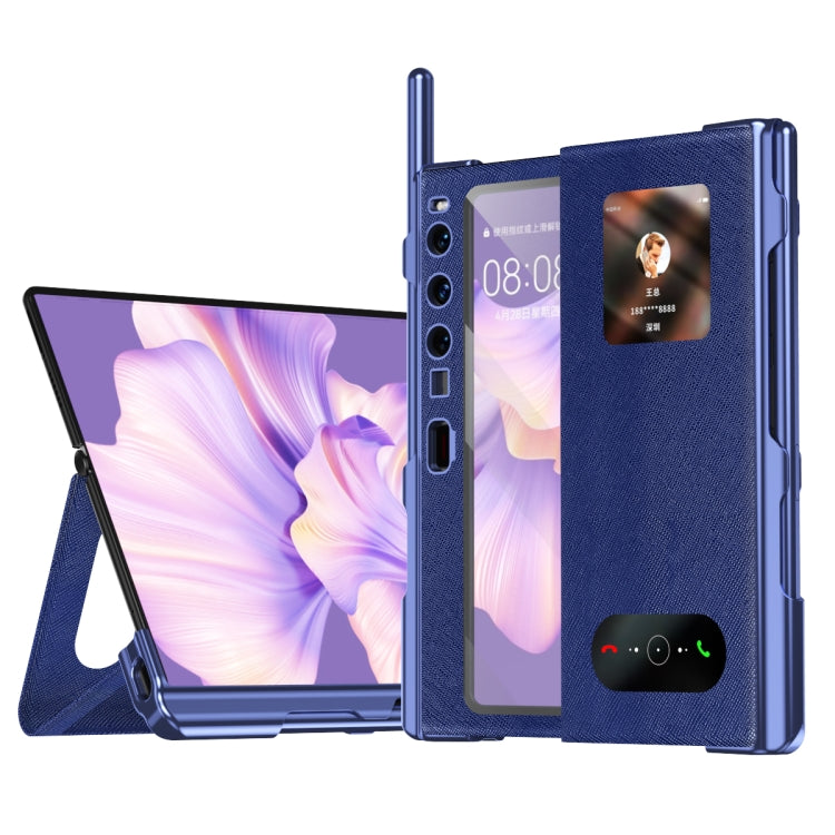 Custodia per telefono all-inclusive galvanica a motivo incrociato integrata con supporto, For Huawei Mate Xs 2