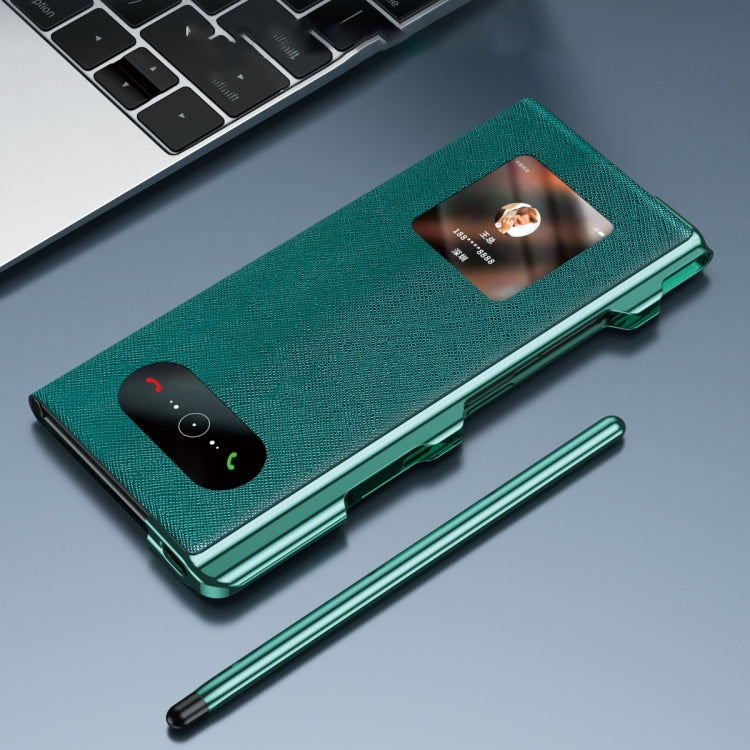 Custodia per telefono all-inclusive galvanica a motivo incrociato integrata con supporto, For Huawei Mate Xs 2