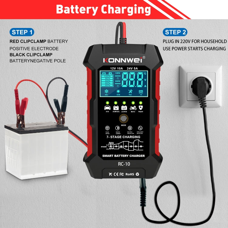 Caricabatteria auto KONNWEI CR-10 12V 10A 24V 5A