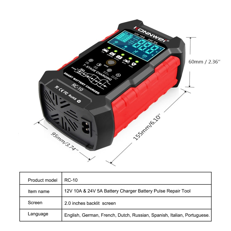 Caricabatteria auto KONNWEI CR-10 12V 10A 24V 5A