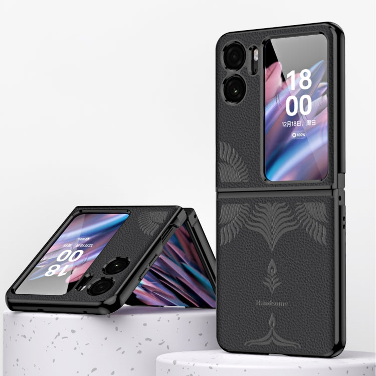 Custodia per telefono in rilievo con cornice galvanica modello Litchi, For OPPO Find N2 Flip