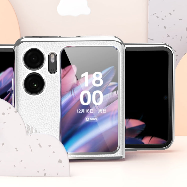 Custodia per telefono in rilievo con cornice galvanica modello Litchi, For OPPO Find N2 Flip