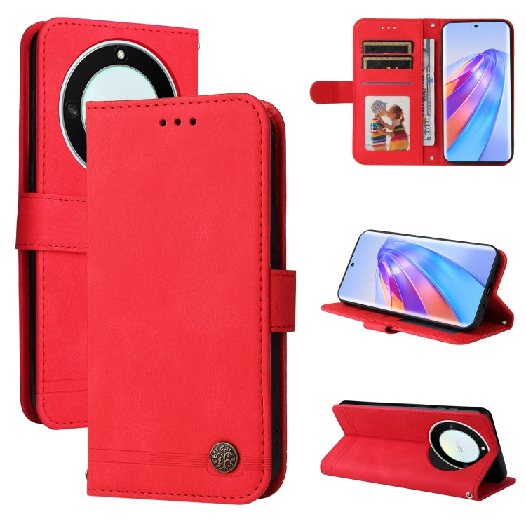 Custodia in pelle con bottone metallo per Samsung e Honor