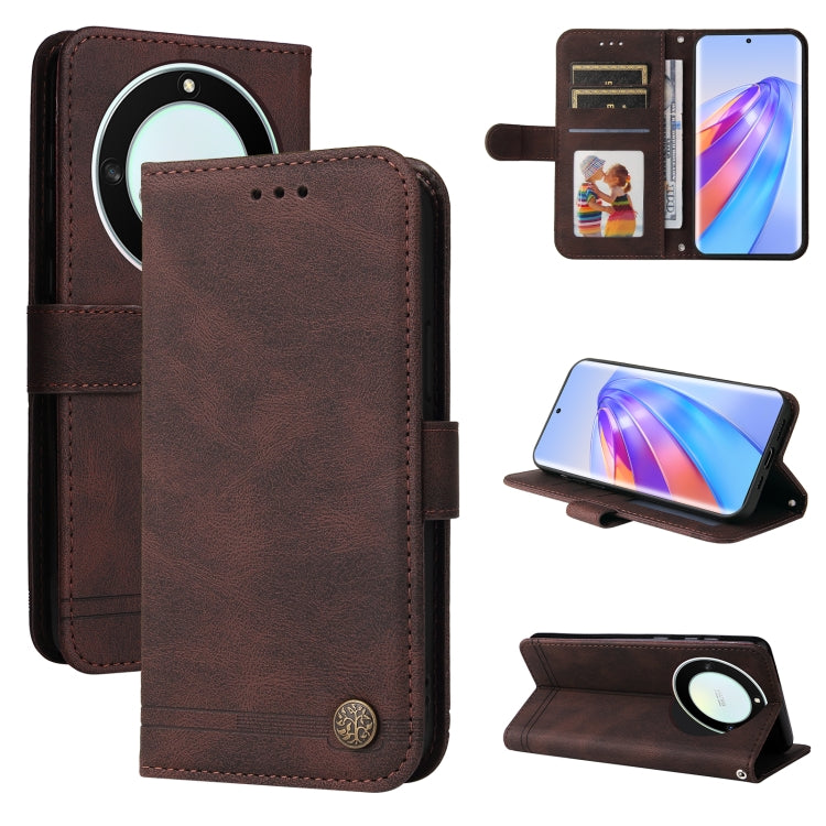 Custodia in pelle con bottone metallo per Samsung e Honor