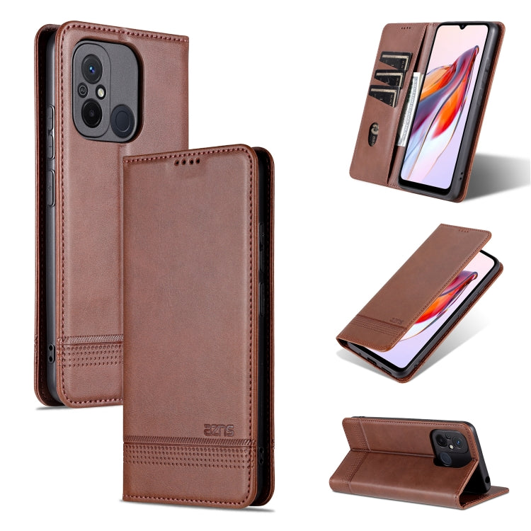 AZNS Custodia per telefono in pelle a conchiglia con struttura in vitello magnetico, For Xiaomi Redmi 12C / Redmi 11A / Poco C55