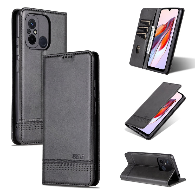 AZNS Custodia per telefono in pelle a conchiglia con struttura in vitello magnetico, For Xiaomi Redmi 12C / Redmi 11A / Poco C55