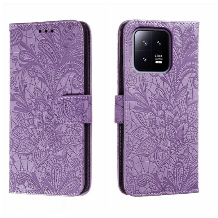 Custodia per telefono in pelle flip goffrata fiore di pizzo, For Xiaomi 13, For Xiaomi Poco C40, For Xiaomi Poco M4 Pro