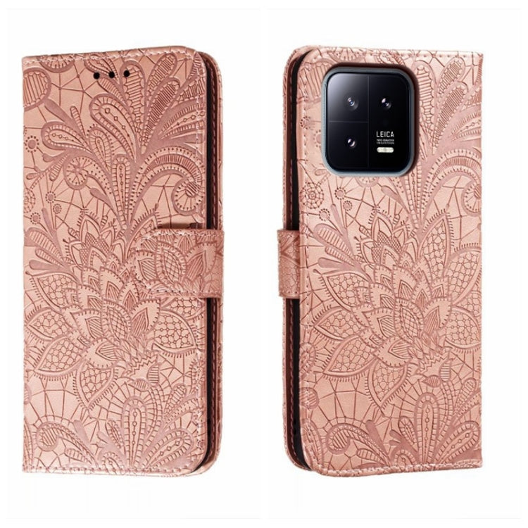 Custodia per telefono in pelle flip goffrata fiore di pizzo, For Xiaomi 13, For Xiaomi Poco C40, For Xiaomi Poco M4 Pro