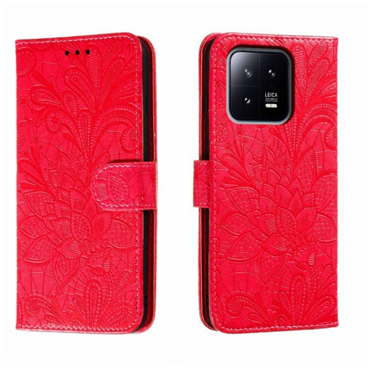 Custodia per telefono in pelle flip goffrata fiore di pizzo, For Xiaomi 13, For Xiaomi Poco C40, For Xiaomi Poco M4 Pro