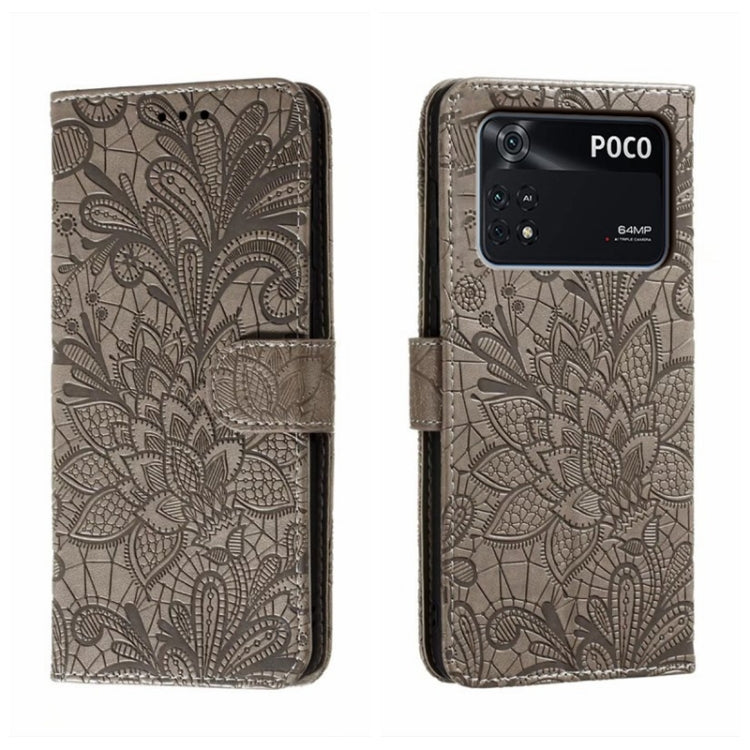 Custodia per telefono in pelle flip goffrata fiore di pizzo, For Xiaomi 13, For Xiaomi Poco C40, For Xiaomi Poco M4 Pro