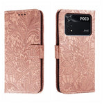 Custodia per telefono in pelle flip goffrata fiore di pizzo, For Xiaomi 13, For Xiaomi Poco C40, For Xiaomi Poco M4 Pro