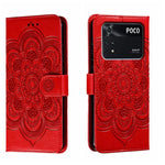 Custodia in pelle per telefono con motivo a goffratura Sun Mandala, For Xiaomi Poco C40, For Xiaomi Poco M4 Pro