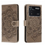 Custodia in pelle per telefono con motivo a goffratura Sun Mandala, For Xiaomi Poco C40, For Xiaomi Poco M4 Pro