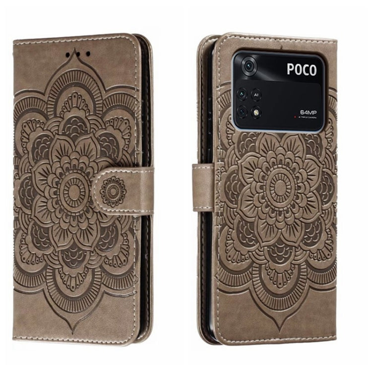 Custodia in pelle per telefono con motivo a goffratura Sun Mandala, For Xiaomi Poco C40, For Xiaomi Poco M4 Pro