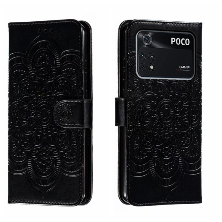 Custodia in pelle per telefono con motivo a goffratura Sun Mandala, For Xiaomi Poco C40, For Xiaomi Poco M4 Pro
