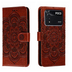 Custodia in pelle per telefono con motivo a goffratura Sun Mandala, For Xiaomi Poco C40, For Xiaomi Poco M4 Pro