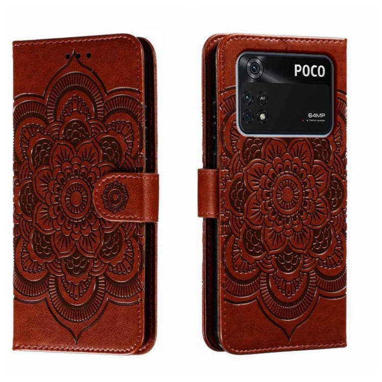 Custodia in pelle per telefono con motivo a goffratura Sun Mandala, For Xiaomi Poco C40, For Xiaomi Poco M4 Pro