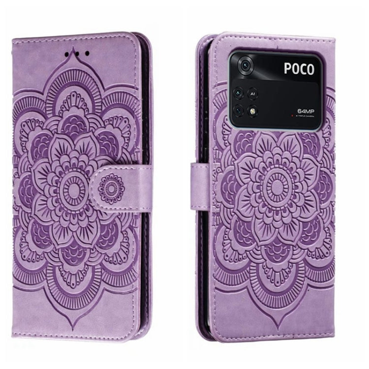 Custodia in pelle per telefono con motivo a goffratura Sun Mandala, For Xiaomi Poco C40, For Xiaomi Poco M4 Pro