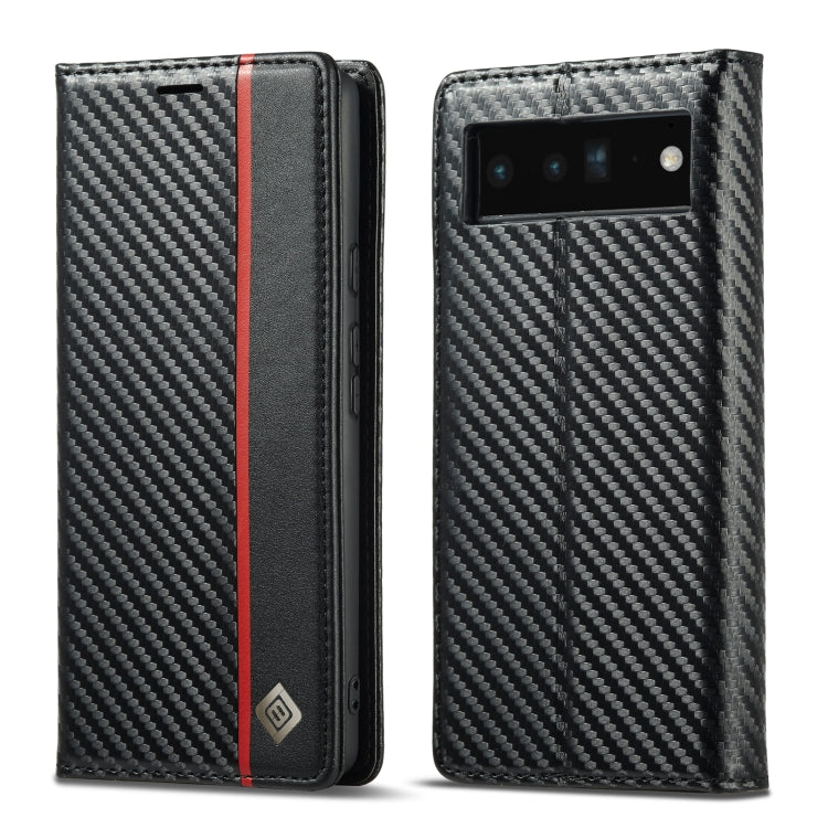 Custodia per telefono in pelle in fibra di carbonio LC.IMEEKE, For Google Pixel 7a