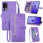 Custodia per telefono in pelle con cerniera fiore in rilievo, For Realme C55, For TCL 40R, For TCL 40 SE, For TCL 403
