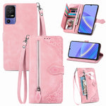 Custodia per telefono in pelle con cerniera fiore in rilievo, For Realme C55, For TCL 40R, For TCL 40 SE, For TCL 403