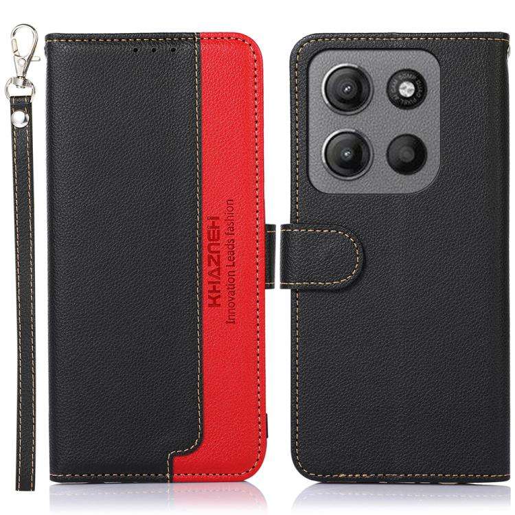 KHAZNEH Custodia per telefono RFID in pelle con texture Litchi, For Motorola Moto G15 4G / G05, For Motorola Moto G75 5G, For Motorola Moto G35 5G, For Motorola Moto G55 5G, For Motorola Edge 50, For Motorola Edge 50 Neo