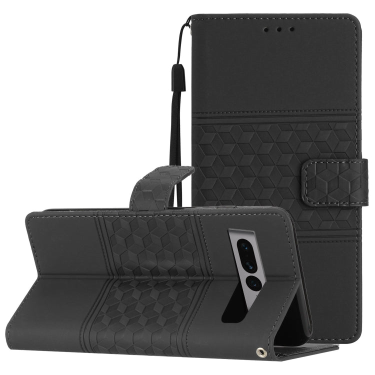 Custodia per telefono in pelle con effetto pelle goffrata a diamante con cordino, For Google Pixel 8, For Google Pixel 8 Pro, For Google Pixel 7 5G, For Google Pixel 7 Pro 5G