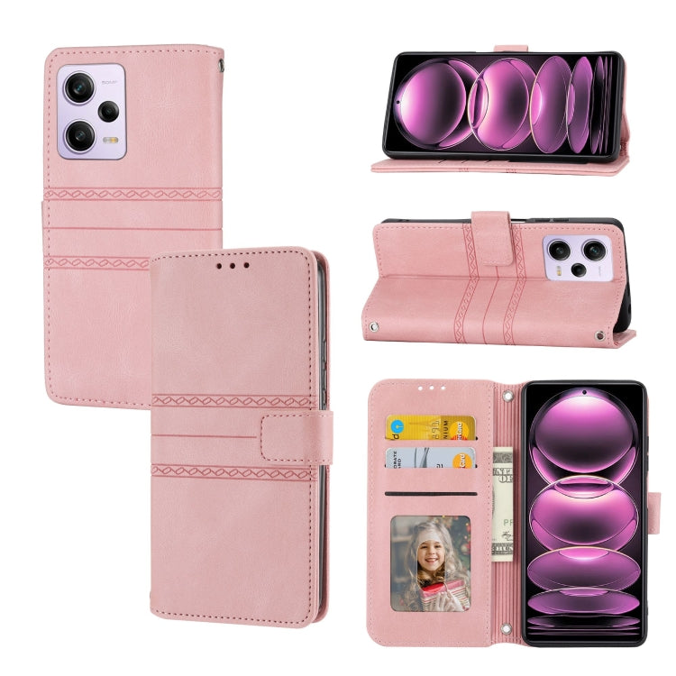 Custodia portafoglio in pelle effetto righe per Redmi Note 12 Pro
