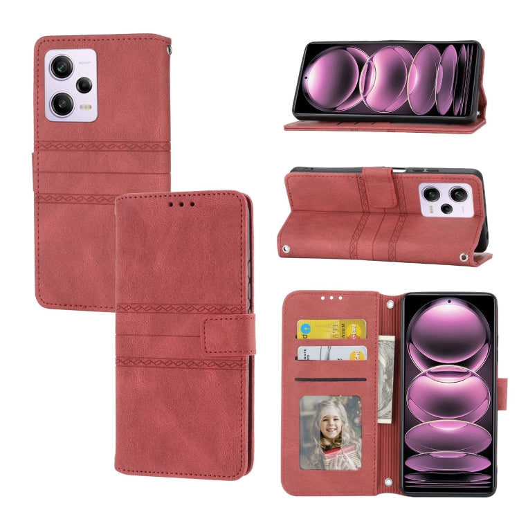 Custodia portafoglio in pelle effetto righe per Redmi Note 12 Pro