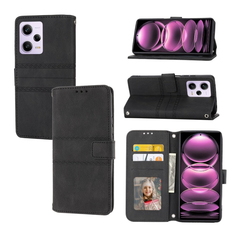 Custodia portafoglio in pelle effetto righe per Redmi Note 12 Pro
