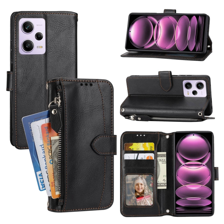 Custodia portafoglio in pelle con cerniera per Redmi Note 12 Pro