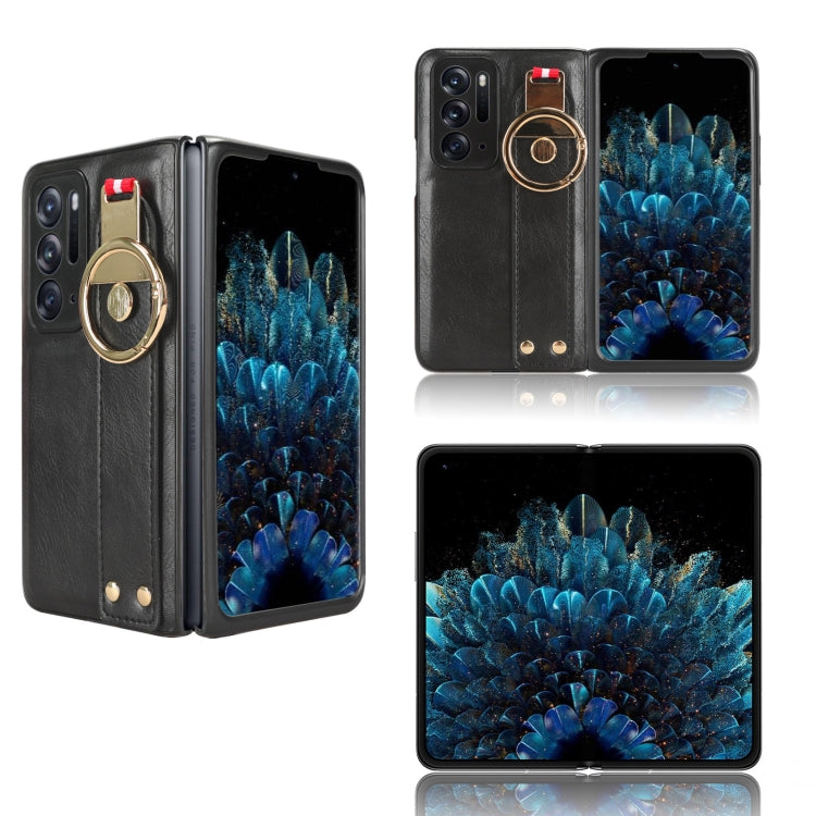 Custodia per telefono posteriore in pelle con cinturino, For OPPO Find N3 / OnePlus Open, For OPPO Find N2, For OPPO Find N, For OPPO Find X6 5G