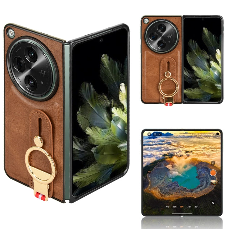 Custodia per telefono posteriore in pelle con cinturino, For OPPO Find N3 / OnePlus Open, For OPPO Find N2, For OPPO Find N, For OPPO Find X6 5G