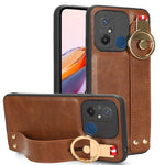 Custodia per telefono posteriore in pelle con cinturino, For Redmi Note 12 Pro 5G Global, For Xiaomi Poco X5 Pro 5G, For Xiaomi Redmi 12C / Poco C55, For Xiaomi Redmi K60 / K60 Pro