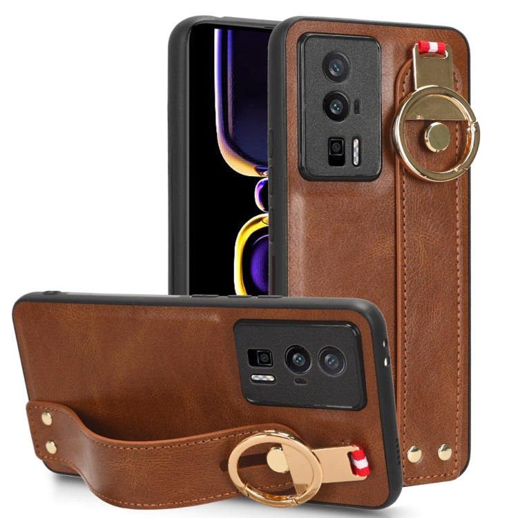 Custodia per telefono posteriore in pelle con cinturino, For Redmi Note 12 Pro 5G Global, For Xiaomi Poco X5 Pro 5G, For Xiaomi Redmi 12C / Poco C55, For Xiaomi Redmi K60 / K60 Pro