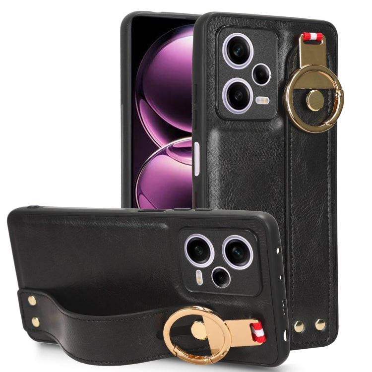 Custodia per telefono posteriore in pelle con cinturino, For Redmi Note 12 Pro 5G Global, For Xiaomi Poco X5 Pro 5G, For Xiaomi Redmi 12C / Poco C55, For Xiaomi Redmi K60 / K60 Pro