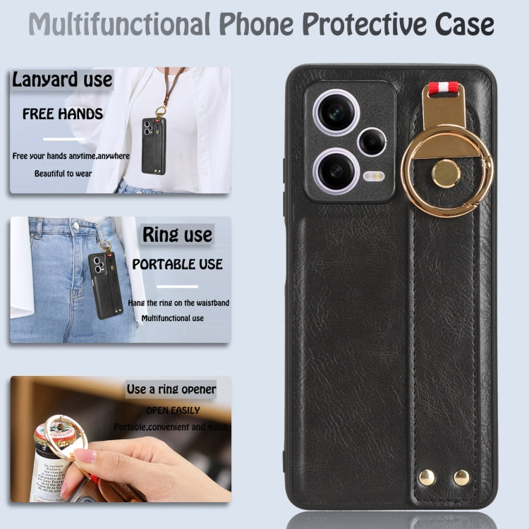 Custodia per telefono posteriore in pelle con cinturino, For Redmi Note 12 Pro 5G Global, For Xiaomi Poco X5 Pro 5G, For Xiaomi Redmi 12C / Poco C55, For Xiaomi Redmi K60 / K60 Pro