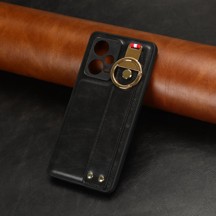 Custodia per telefono posteriore in pelle con cinturino, For Redmi Note 12 Pro 5G Global, For Xiaomi Poco X5 Pro 5G, For Xiaomi Redmi 12C / Poco C55, For Xiaomi Redmi K60 / K60 Pro