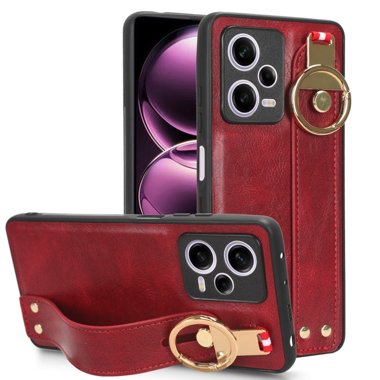 Custodia per telefono posteriore in pelle con cinturino, For Redmi Note 12 Pro 5G Global, For Xiaomi Poco X5 Pro 5G, For Xiaomi Redmi 12C / Poco C55, For Xiaomi Redmi K60 / K60 Pro