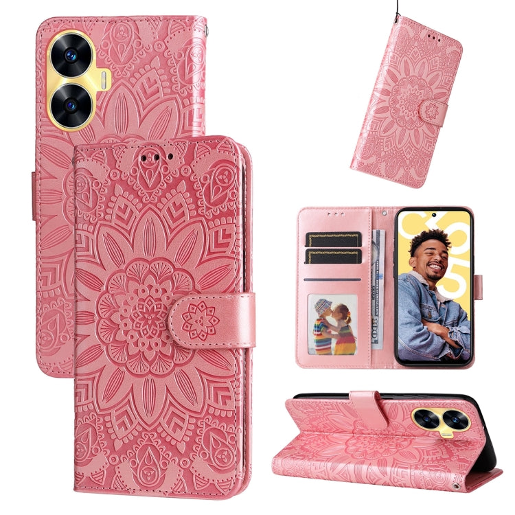 Custodia per telefono in pelle di girasole goffrata, For Realme C55, For Realme GT Neo 5 5G / GT3