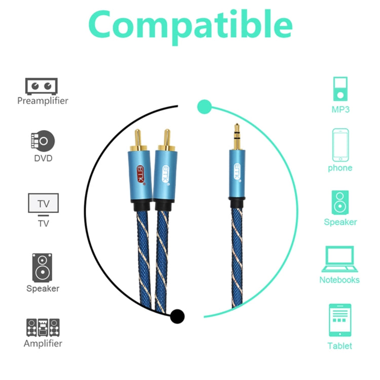 Cavo audio Jack 3,5 mm maschio a 2 RCA maschio placcato oro