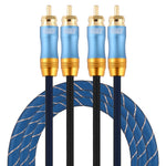 EMK 2 x RCA maschio a 2 x RCA maschio connettore placcato oro cavo audio coassiale a treccia di nylon per TV/amplificatore/home theater/DVD, 1m, 1.5m, 2m, 3m, 5m