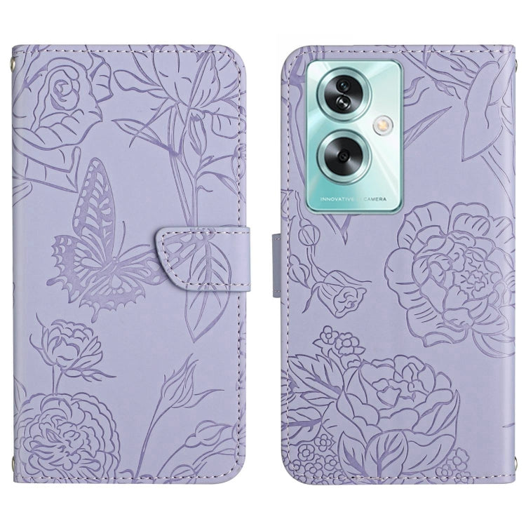 HT03 Cassa del telefono di cuoio di vibrazione impressa farfalla di sensibilità della pelle, For OPPO A79 5G, For OPPO A59 5G