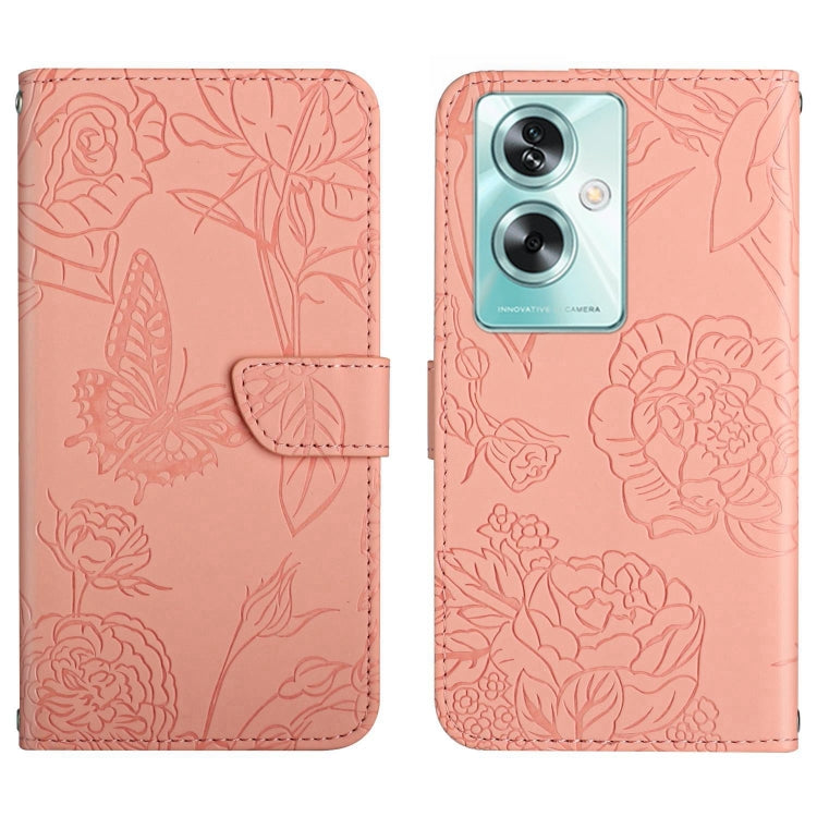 HT03 Cassa del telefono di cuoio di vibrazione impressa farfalla di sensibilità della pelle, For OPPO A79 5G, For OPPO A59 5G