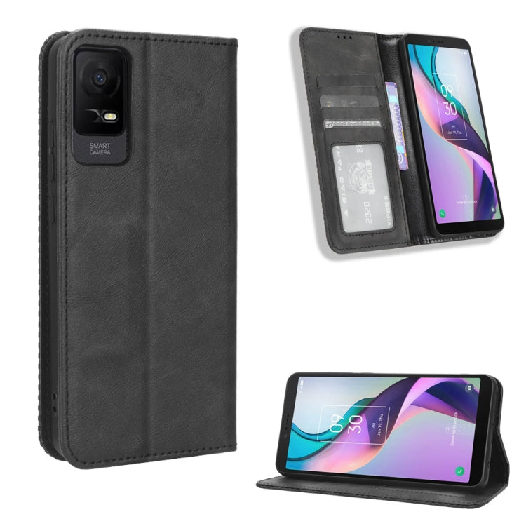 Custodia per telefono in pelle con trama retrò con fibbia magnetica, For TCL ION X