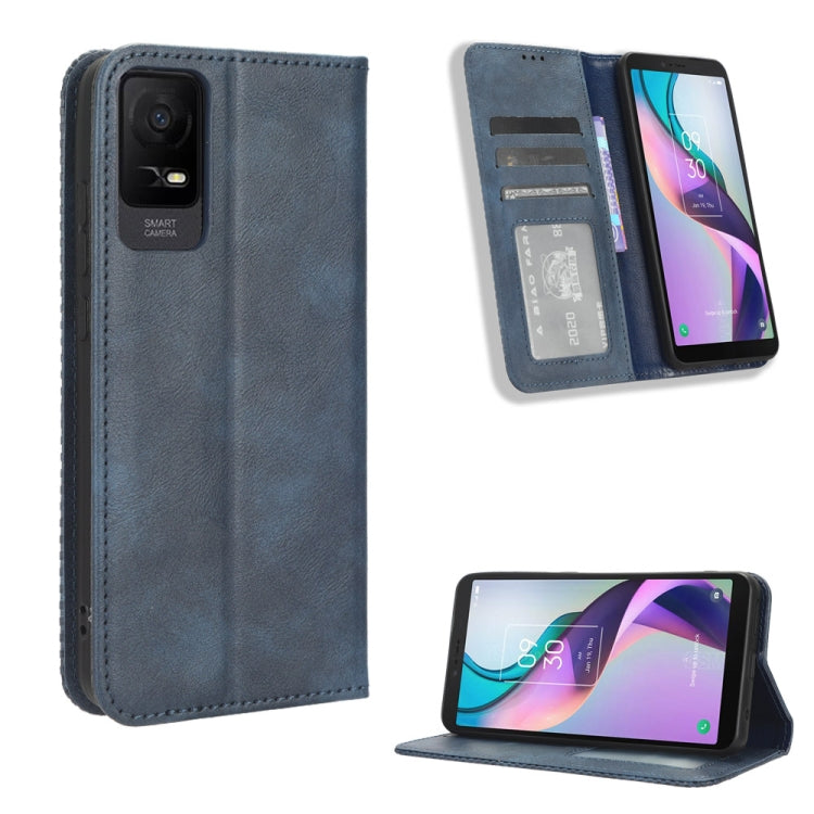 Custodia per telefono in pelle con trama retrò con fibbia magnetica, For TCL ION X