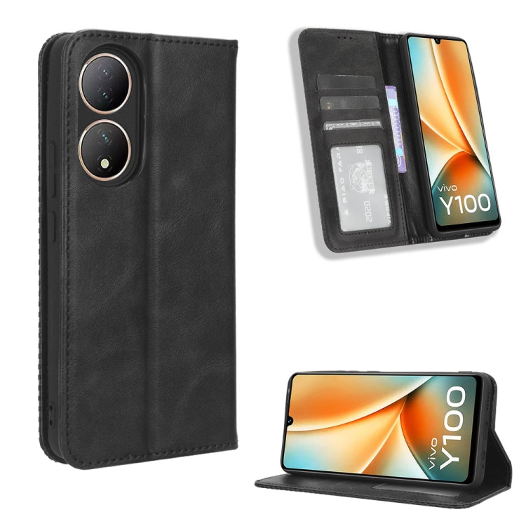 Custodia per telefono in pelle con trama retrò con fibbia magnetica, For vivo Y100 5G, For vivo Y33T / Y33s / Y21 / Y21s, For vivo Y33T 2023 V2317A