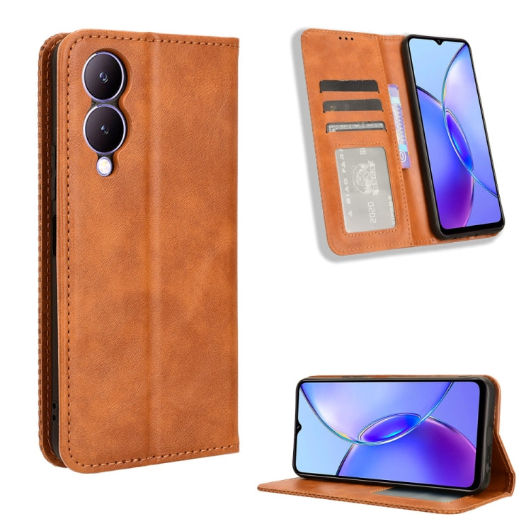 Custodia in pelle con fibbia magnetica per Vivo Y17s e modelli compatibili